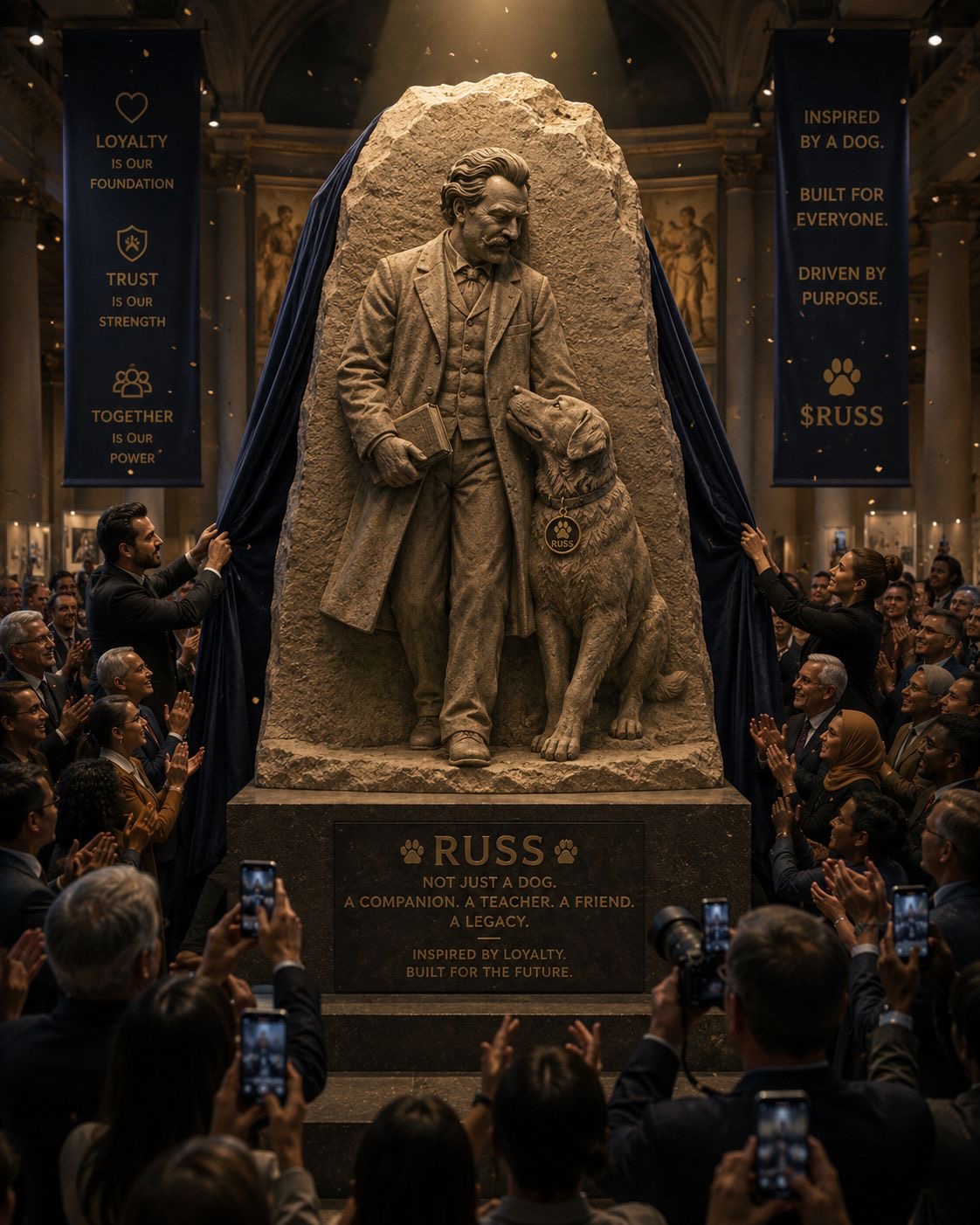 The unveiling of the Russ statue